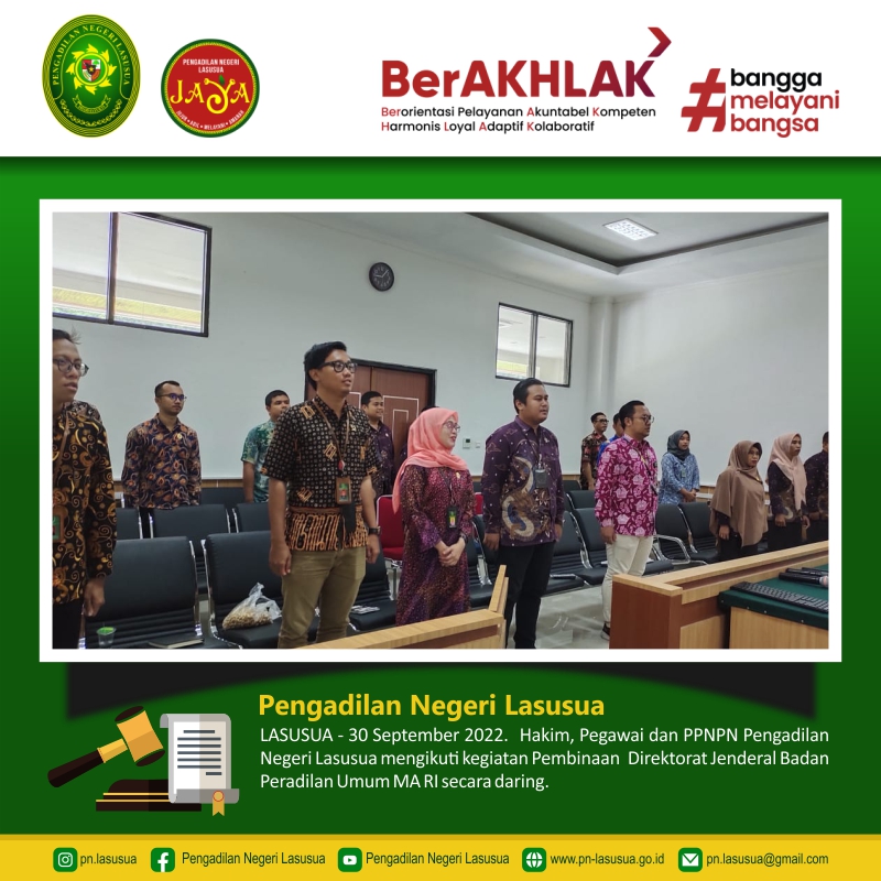 Hakim, Pegawai dan PPNPN Pengadilan Negeri Lasusua mengikuti kegiatan Pembinaan  Direktorat Jenderal Badan Peradilan Umum MA RI secara daring 